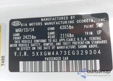 2014 Kia Optima Lx from USA, damaged, VIN 5XXGM4A73EG329304